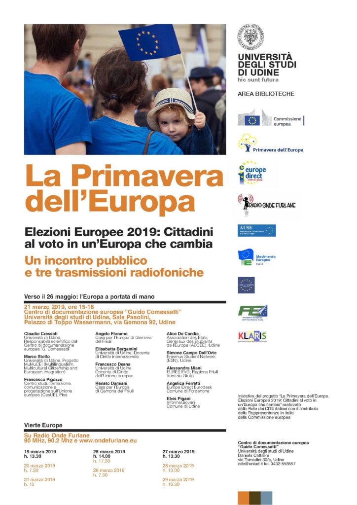 La Casa per l’Europa di Gemona interviene al convegno “La Primavera dell’Europa” con due relatori: Angelo Floramo e Renato Damiani